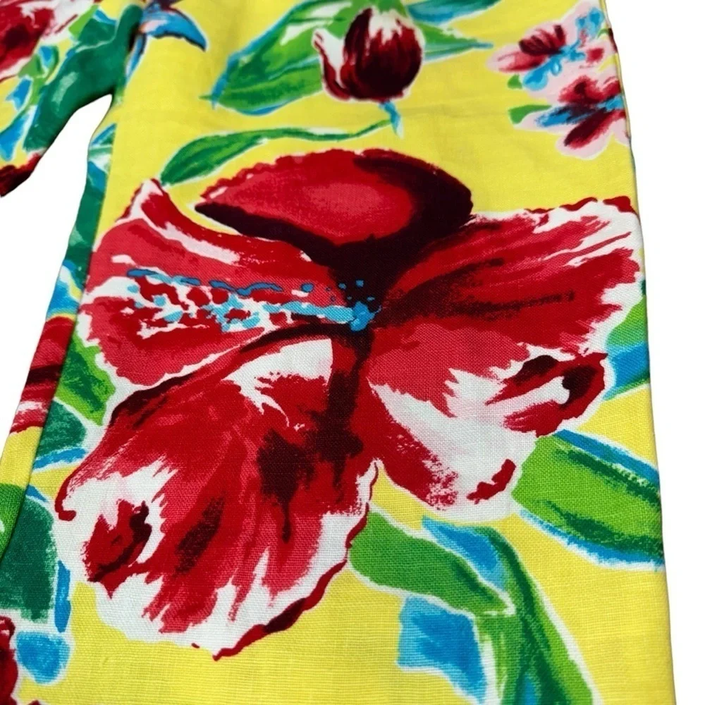 Lauren Ralph Lauren Linen Cropped Pants Women’s 8 Yellow Floral Tropical Hawaii - Picture 4 of 16